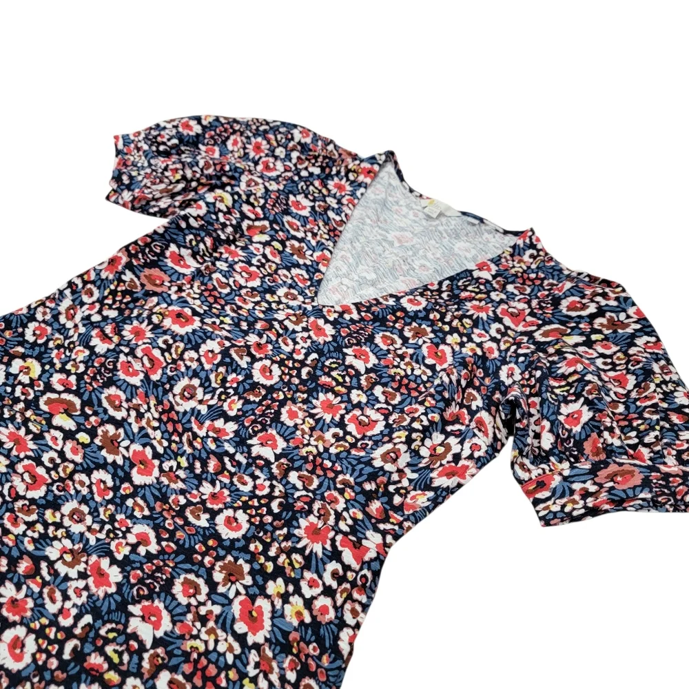 Boden V-neck Floral Mini Dress Cotton Short Puff Sleeves  Blue Red Women’s 8L - Picture 9 of 17